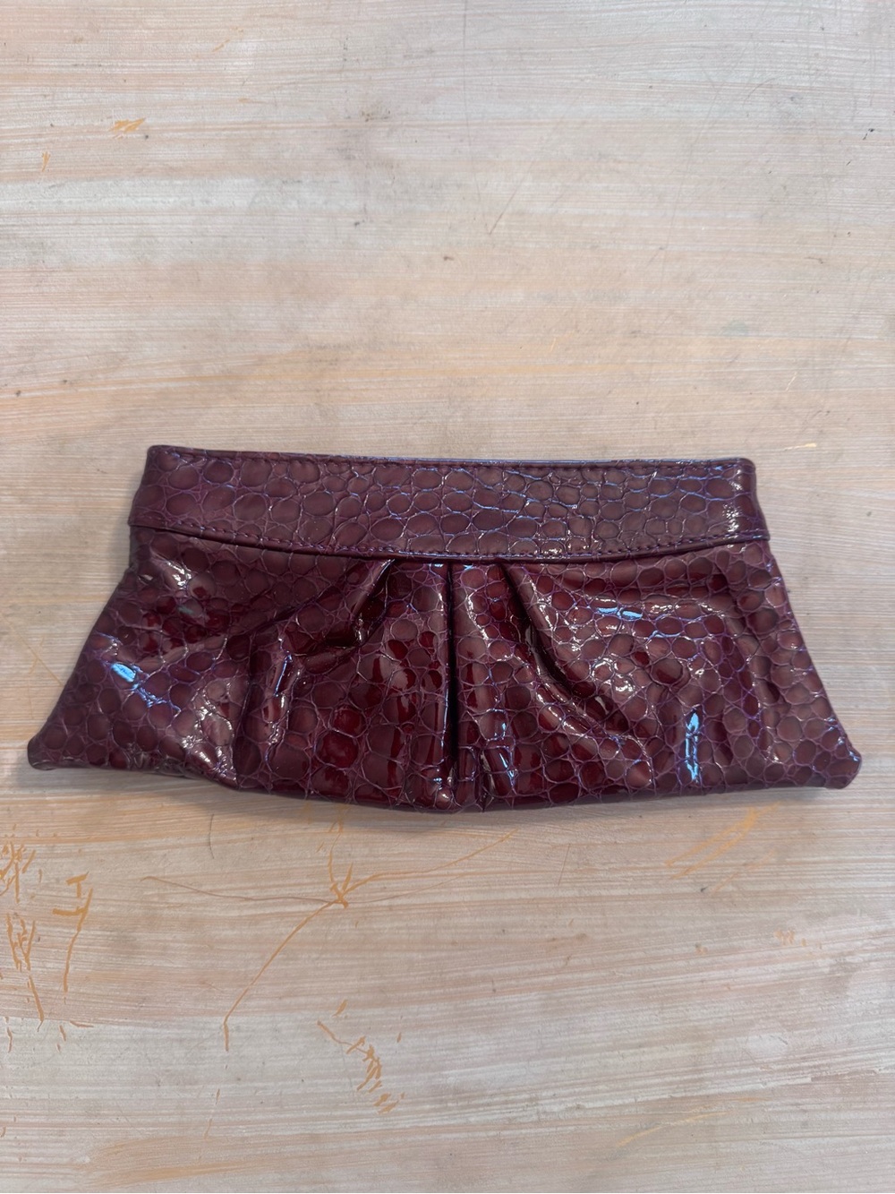 Lauren Merkin Patent Croc-Embossed Clutch in Burgundy